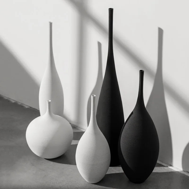 Black & White Zen Modern Minimalist Handmade Ceramic Vase, 1pc. for Showing Off your Living Room & Back Yard